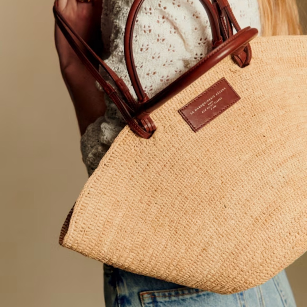 Sezane Justine Straw Bucket Bag EUC Medium Raffia - Picture 4 of 9